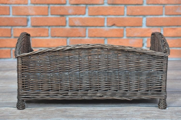 Dark Wicker Pet Bed Alfie With Cushion, 74×52 cm 