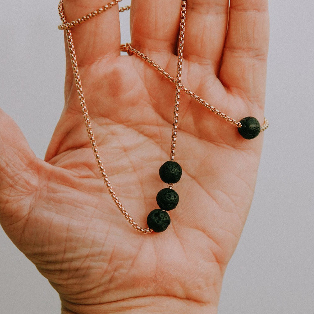 Diffuser Set, Necklace and Bracelet - Black Lava