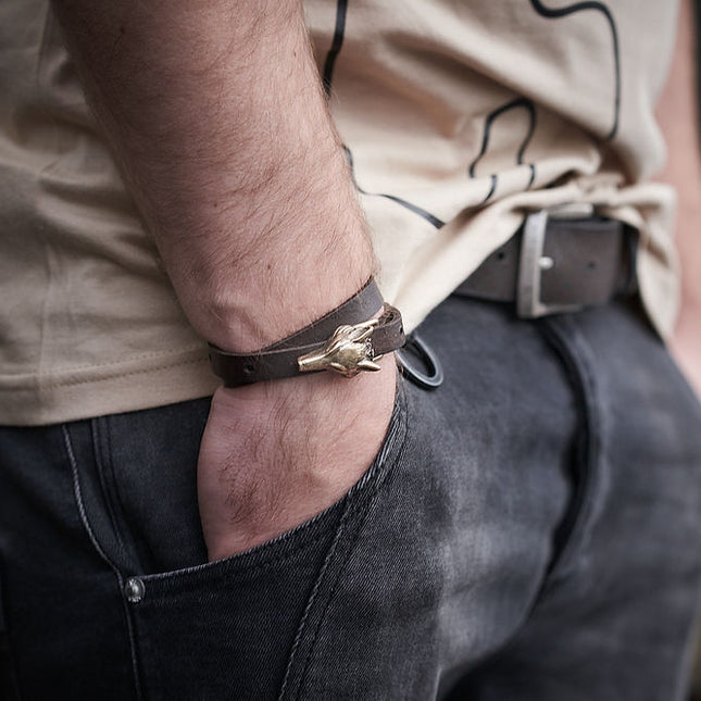 Wolf Leather Bracelet - Bronze Matte