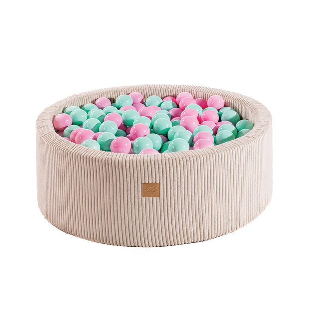 Ball Pit Round With 200 Pink and Mint balls, 90x30cm - Velvet Ecru - LoveStyle World