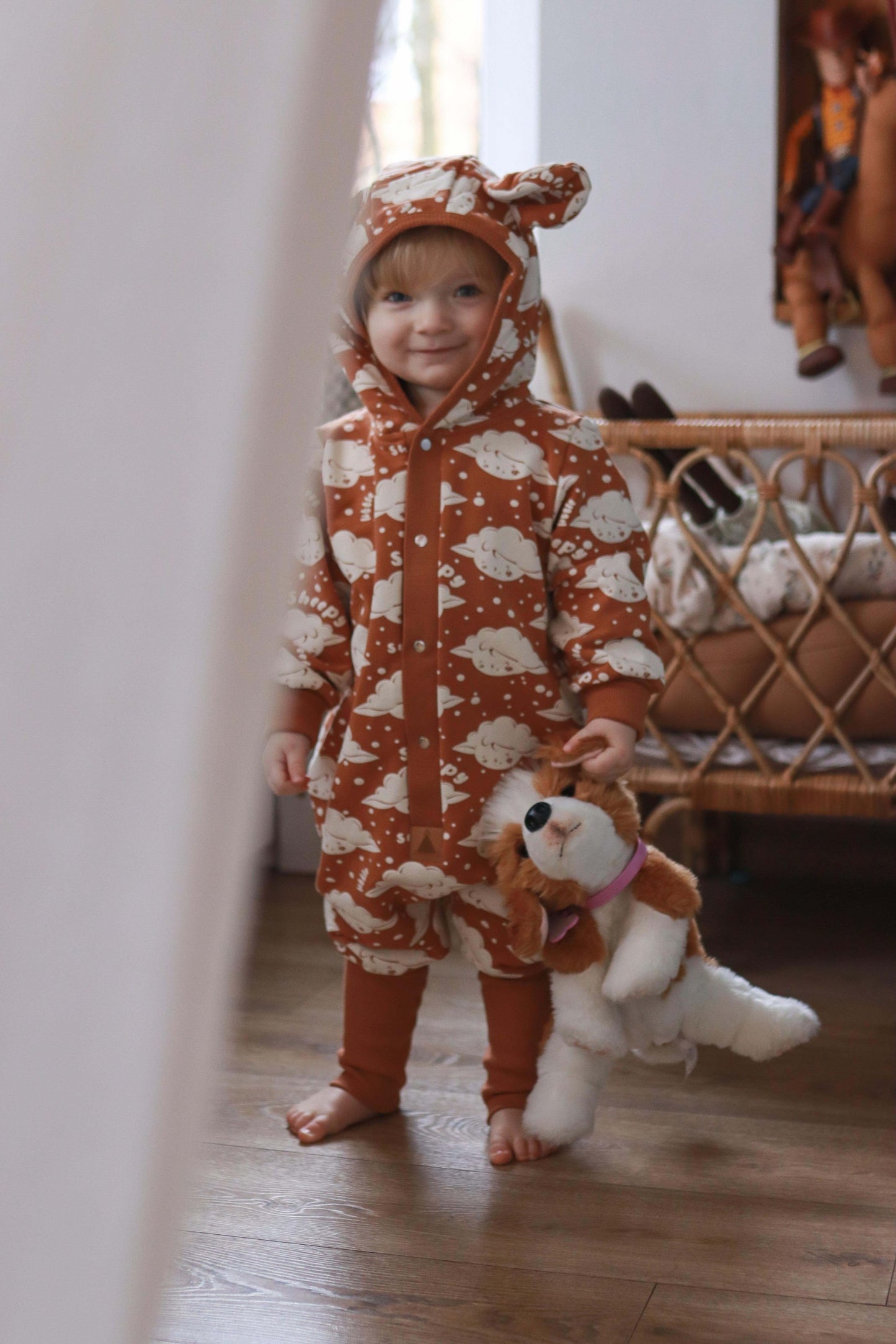 Eared Jumpsuit for Babies and Kids - Cinnamon Sheep