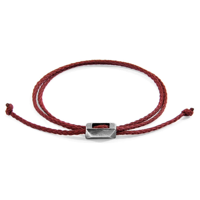 Edward Silver and Rope SKINNY Bracelet - Burgundy Red - LoveStyle World