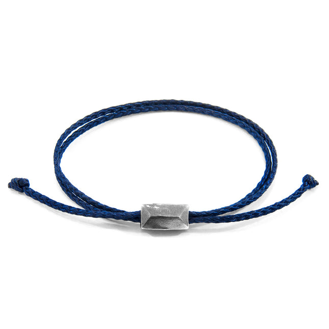 Edward Silver and Rope SKINNY Bracelet - Navy Blue - LoveStyle World