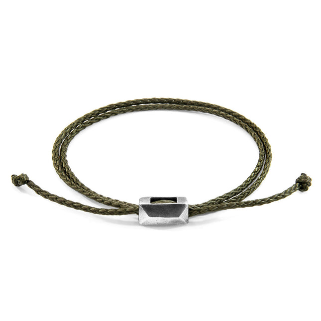 Edward Silver and Rope SKINNY Bracelet - Khaki Green - LoveStyle World