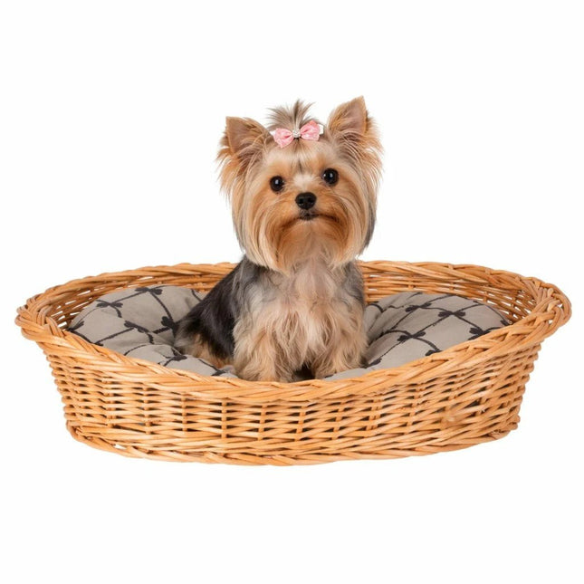 Enovia Natural Wicker Dog Bed With Grey Cushion, 70x54 cm - LoveStyle World