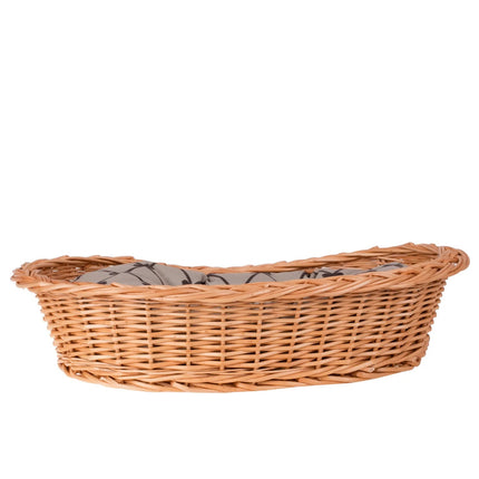 Enovia Natural Wicker Dog Bed With Grey Cushion, 70x54 cm
