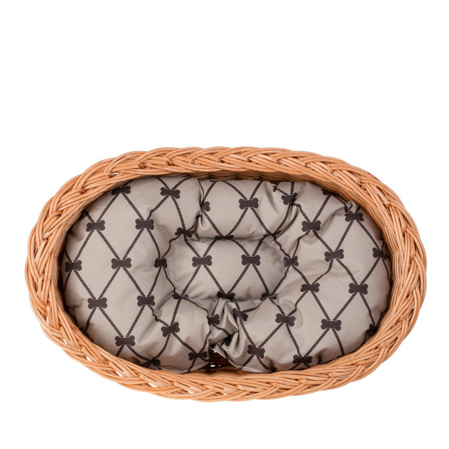 Enovia Natural Wicker Dog Bed With Grey Cushion, 65x46 cm