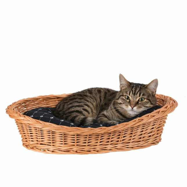 Enovia Natural Wicker Dog Bed With Black Cushion, 75x57 cm