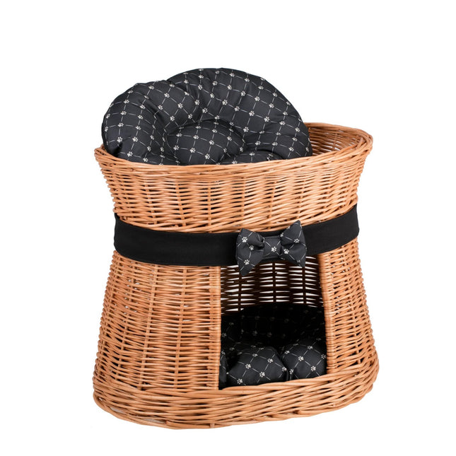 Erif Wicker Cat House With Black Cushions