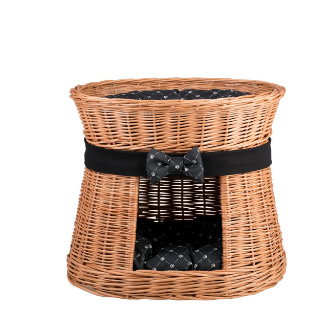 Erif Wicker Cat House With Black Cushions - LoveStyle World
