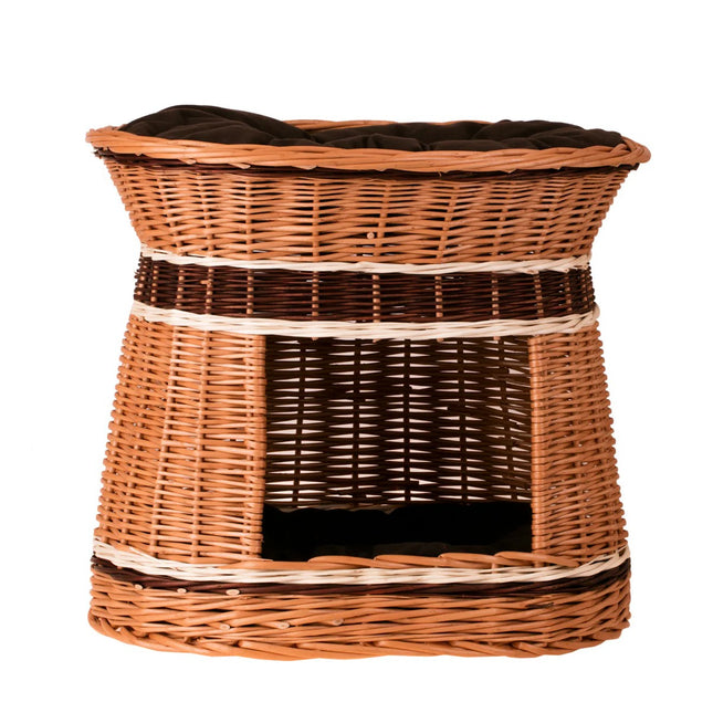 Erif Wicker Cat House With Brown Cushions