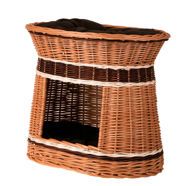 Erif Wicker Cat House With Brown Cushions