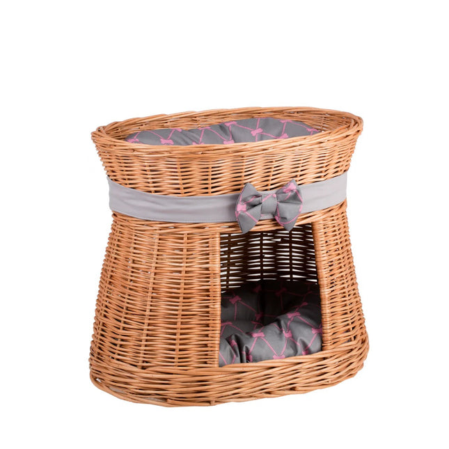 Erif Wicker Cat House With Grey Cushions