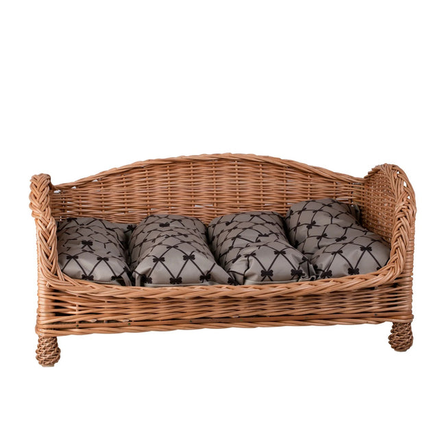 Erivia Wicker Pet Basket With Gray And Black Cushion, 74x52 cm