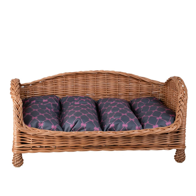 Erivia Wicker Pet Basket With Gray And Pink Cushion, 74x52 cm
