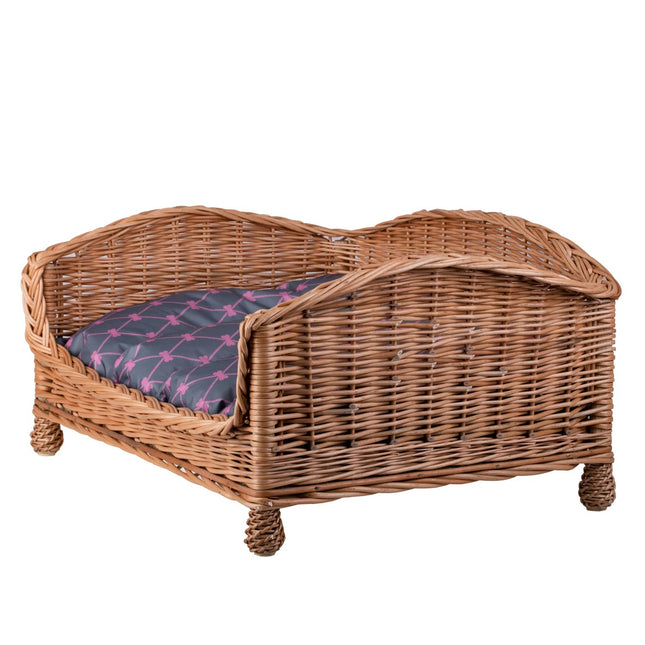 Erivia Wicker Pet Basket With Gray And Pink Cushion, 54x32 cm - LoveStyle World