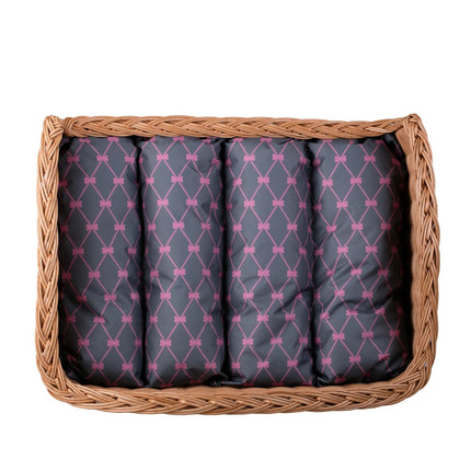 Erivia Wicker Pet Basket With Gray And Pink Cushion, 54x32 cm