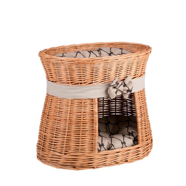 Erif Wicker Cat House With Beige Cushions