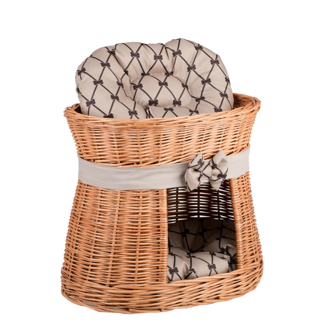 Erif Wicker Cat House With Beige Cushions