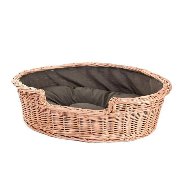 Esmira Natural Wicker Dog Bed With Brown Dot Cushion, 85x67 cm - LoveStyle World
