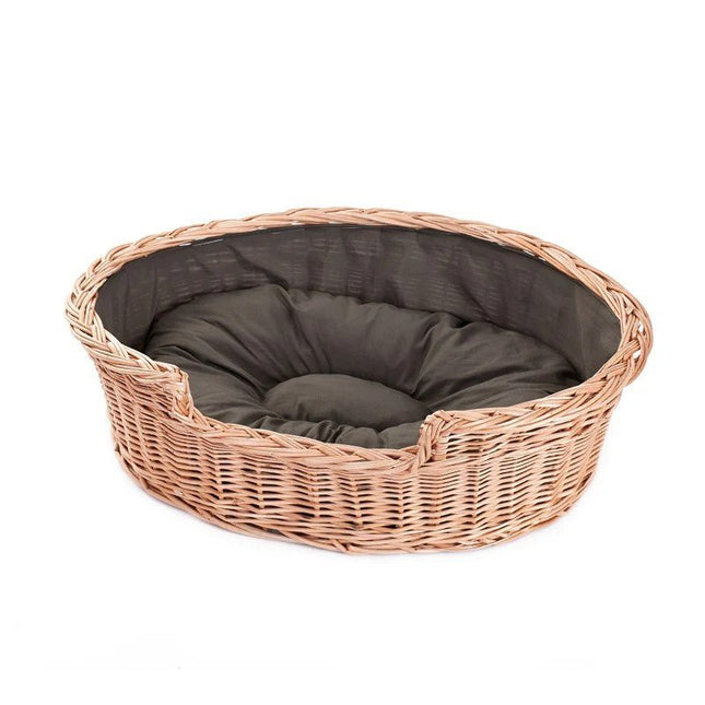 Esmira Natural Wicker Dog Bed With Brown Dot Cushion, 85x67 cm - LoveStyle World