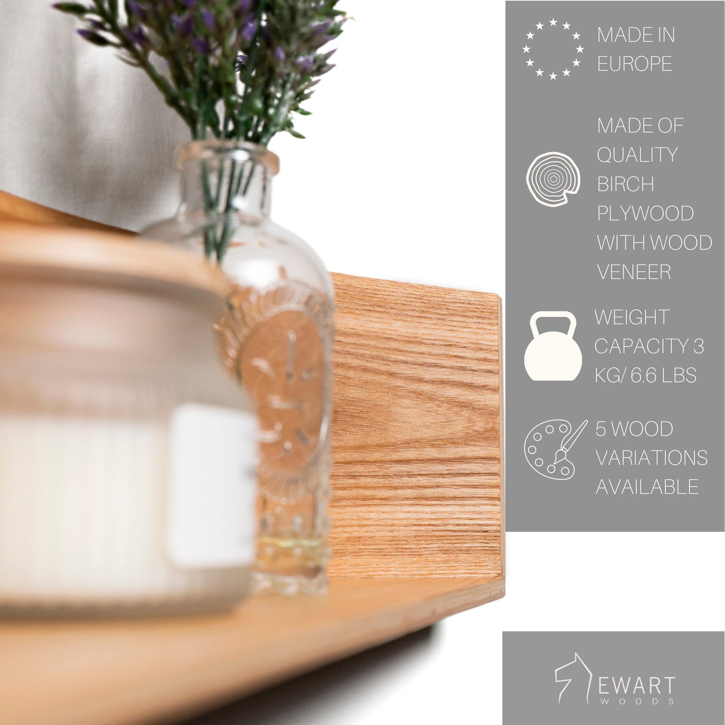 Floating Wooden Wall Shelf - Pie