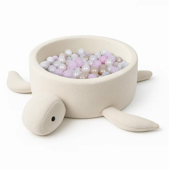 Baby Ball Pit, Foam, Without Balls - Turtle Cheesecake Cream Beige Boucle - LoveStyle World