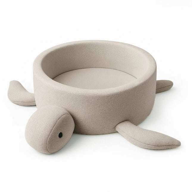 Foam Baby Ball Pit Without Balls - Turtle Oat Biscuit Beige Boucle