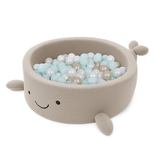 Foam Baby Ball Pit Without Balls - Whale Oat Biscuit Beige Boucle