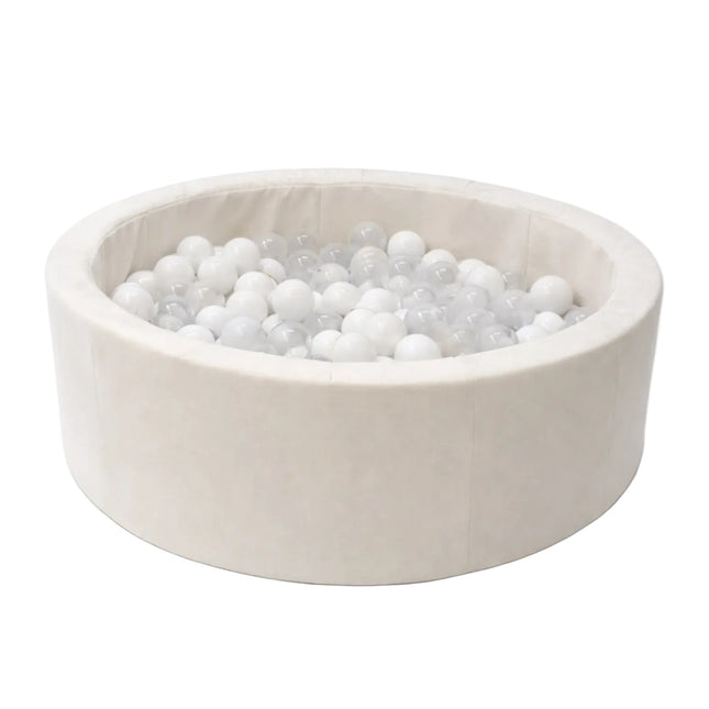 Foam Round Ball Pit 90x30cm - Beige, 200 White Balls - LoveStyle World