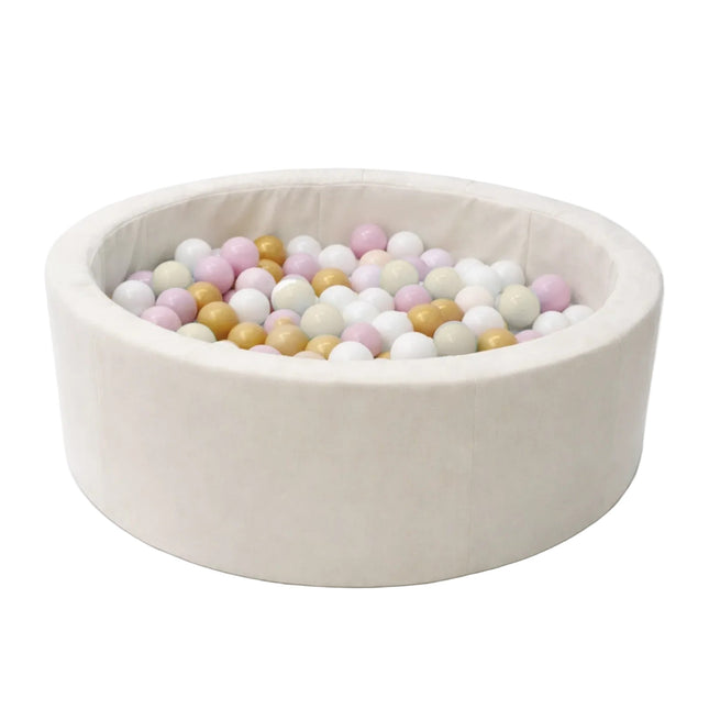 Foam Round Ball Pit 90x30cm - Beige, 200 Pastel Balls - LoveStyle World