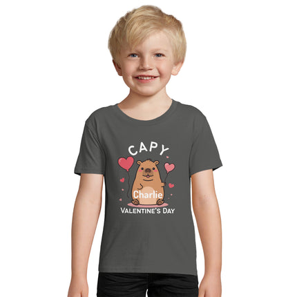 Capy-Bara Valentine's Day Kids Organic T-shirt Personalized Name Cute