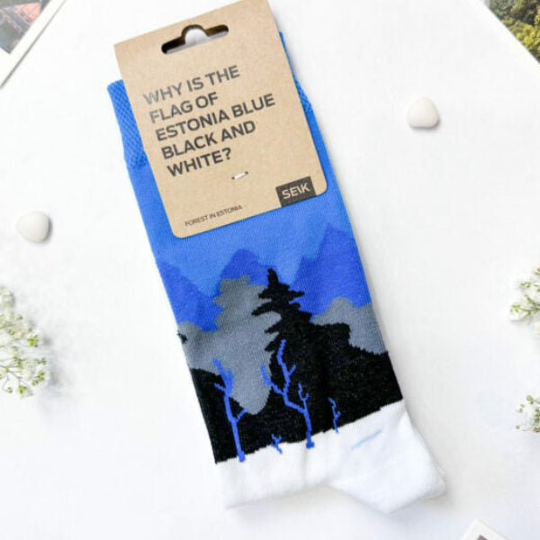 Blue-Black-White Forest - Estonian Socks