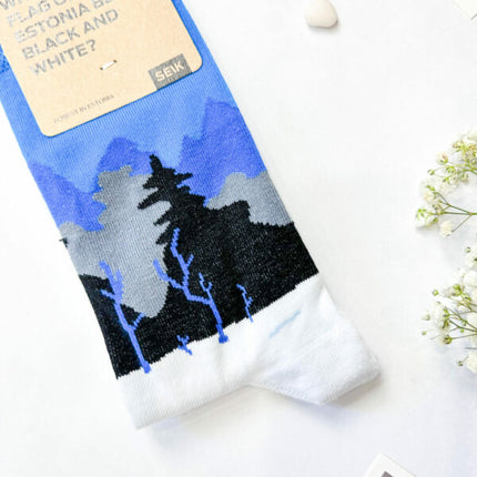 Blue-Black-White Forest - Estonian Socks