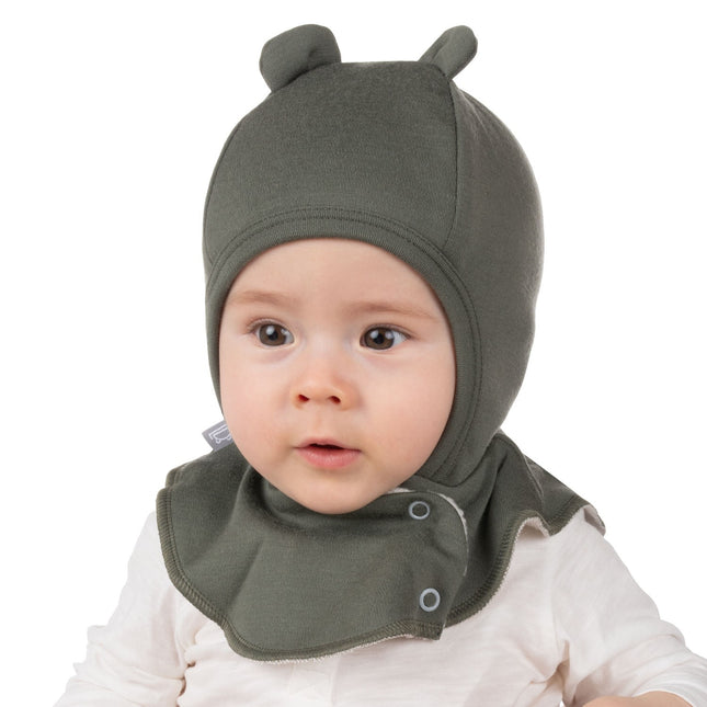 Khaki and Green Merino Wool Baby Balaclava