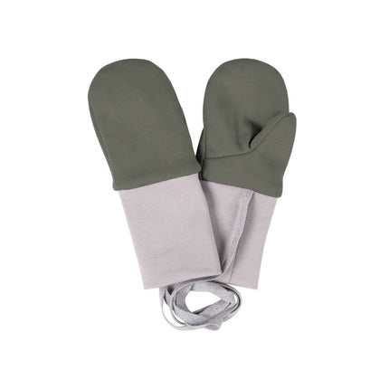 Khaki and Green Merino Wool Baby Mittens with Thumb