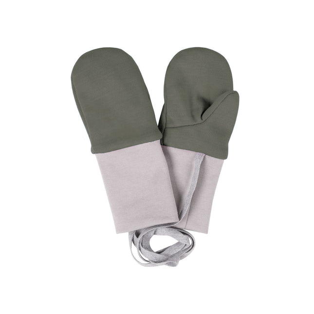 Khaki and Green Merino Wool Baby Mittens with Thumb