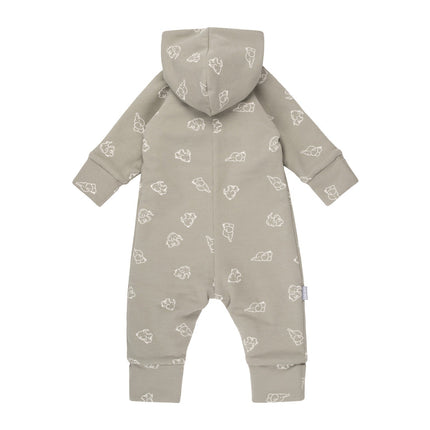 Khaki Green Cotton Fleece Baby Romper with Hood
