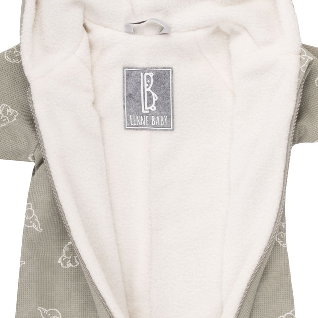 Khaki Green Cotton Fleece Baby Romper with Hood