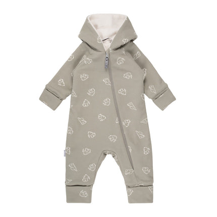 Khaki Green Cotton Fleece Baby Romper with Hood