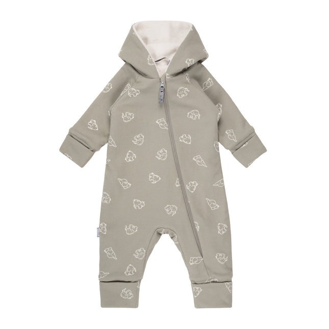 Khaki Green Cotton Fleece Baby Romper with Hood
