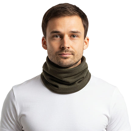 Khaki Green Merino Wool Tube Scarf – One Size