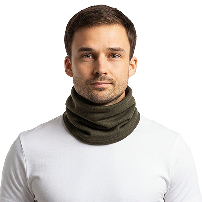 Khaki Green Merino Wool Tube Scarf – One Size