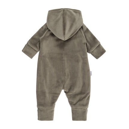 Khaki Green Velvet Baby Overall with Merino Wool Lining