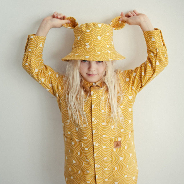 Kids Hat with Ears - Waves on Mustard - LoveStyle World