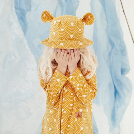Kids Hat with Ears - Waves on Mustard