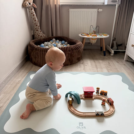 Kids Mealtime Floor Mat, Non-Slip & Waterproof - Blue Frame