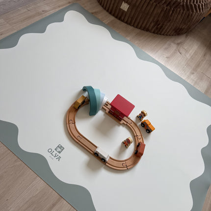 Kids Mealtime Floor Mat, Non-Slip & Waterproof - Blue Frame