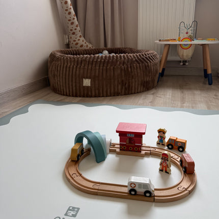 Kids Mealtime Floor Mat, Non-Slip & Waterproof - Blue Frame