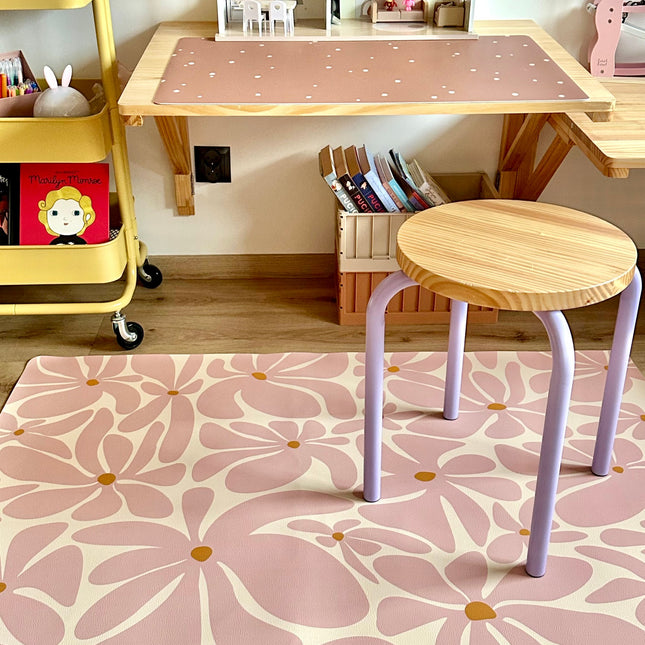 Kids Mealtime Floor Mat, Non-Slip & Waterproof - Daisy Pink - LoveStyle World
